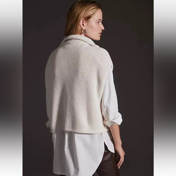 Maeve By Anthropologie Cream Knit Half Zip Vest One Size NWOT - Picture 3 of 10